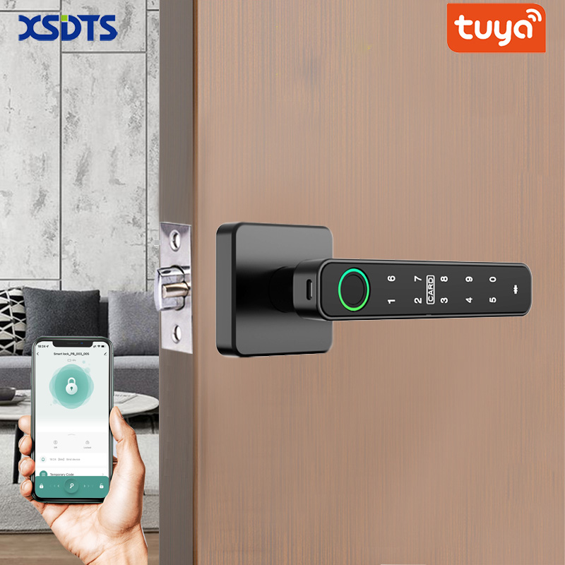 Door Handle Bar - XSDTS Tuya Deurklink met vingerafdrukscanner, sleutelkaart,